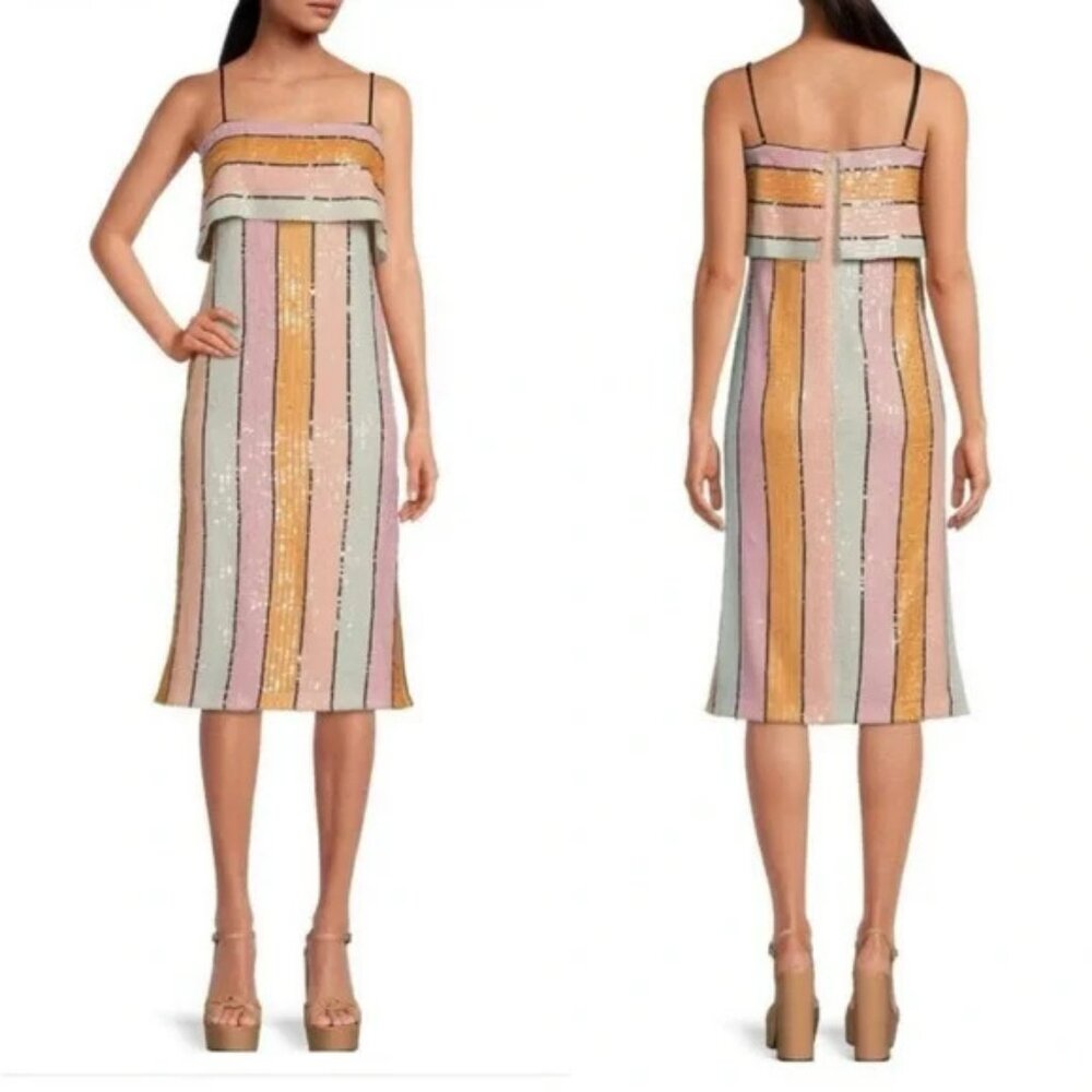 NWT Gianni Bini Pink Orange Halston Sequin Stripe Midi Dress Sleeveless. SZ 6 - Picture 5 of 5